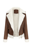 Svart Fleece Zip Up Notched Lapel Kort Kappa