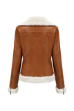 Svart Fleece Zip Up Notched Lapel Kort Kappa