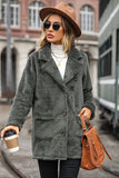 Grå Mellanlång Skårad Kavajslag Fleece Coat