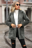Grå Mellanlång Skårad Kavajslag Fleece Coat