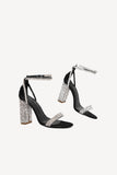 Rhinestone Chunky Heel Ett Spänne Sexiga Högklackade Sandaler