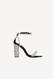 Rhinestone Chunky Heel Ett Spänne Sexiga Högklackade Sandaler