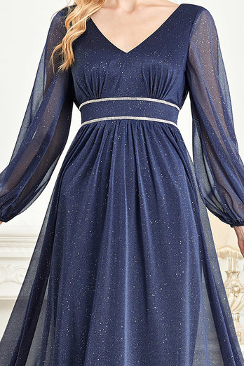 Eleganta Långärmade Marinblå Brudens Mor klänning