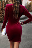 Svart Bodycon Rund Hals Långärmad Sammet Party Klänning