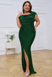 Grön Cowl Neck Bodycon Ärmlös Lång Aftonklänning med Slits