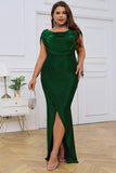 Grön Cowl Neck Bodycon Ärmlös Lång Aftonklänning med Slits