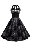 Halloween Mönster Svart Halter Neck Vintage Klänning