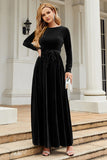 A Line Jewel Neck Svart Sammet Holiday Party Klänning