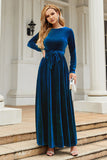 A Line Jewel Neck Svart Sammet Holiday Party Klänning