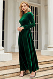 A Line Jewel Neck Svart Sammet Holiday Party Klänning