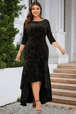 En linje Bateau Neck Svart Sammet Plus Size Holiday Party Klänning