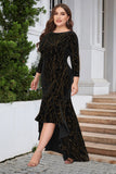 En linje Bateau Neck Svart Sammet Plus Size Holiday Party Klänning