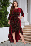 En linje Bateau Neck Svart Sammet Plus Size Holiday Party Klänning