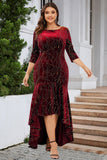 En linje Bateau Neck Svart Sammet Plus Size Holiday Party Klänning
