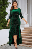 En linje Bateau Neck Svart Sammet Plus Size Holiday Party Klänning