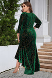 En linje Bateau Neck Svart Sammet Plus Size Holiday Party Klänning