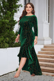 En linje Bateau Neck Svart Sammet Plus Size Holiday Party Klänning