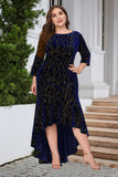 En linje Bateau Neck Svart Sammet Plus Size Holiday Party Klänning