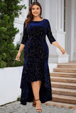 En linje Bateau Neck Svart Sammet Plus Size Holiday Party Klänning