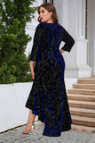 En linje Bateau Neck Svart Sammet Plus Size Holiday Party Klänning