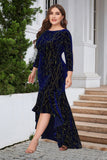 En linje Bateau Neck Svart Sammet Plus Size Holiday Party Klänning