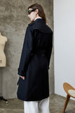Svart lapel dubbelknäppt trenchcoat med bälte