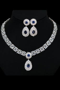 Royal Blue Crystal Halsband Örhänge Smycken Set