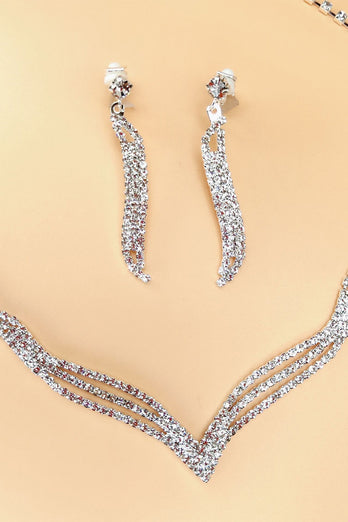 Silver Crystal Halsband Örhängen Smycken Set