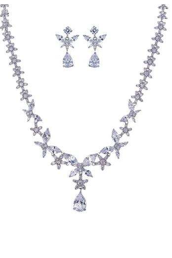 Royal Blue Butterfly Crystal Drop Örhängen Halsband Smycken Set