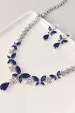 Royal Blue Butterfly Crystal Drop Örhängen Halsband Smycken Set