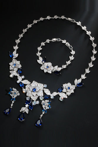 Royal Blue Flower Armband Halsband Smycken Set