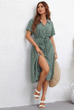 Grön tryckt V-Neck Short Sleeves Summer Dress