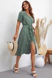 Grön tryckt V-Neck Short Sleeves Summer Dress