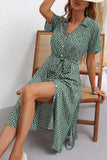 Grön tryckt V-Neck Short Sleeves Summer Dress