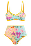 Blommigt tryckt 3-delad bikiniset med strandkjol