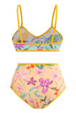 Blommigt tryckt 3-delad bikiniset med strandkjol