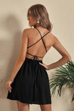 Svart Spagettiband Examensklänning Med Criss Cross Back
