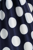 Mörkblå Polka Prickar Flickklänning med Pilbåge