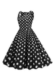Svarta Prickar Vintage 1950-Talets Klänning
