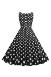 Svarta Prickar Vintage 1950-Talets Klänning