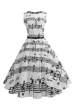 Vit Tryckt Swing 1950-Tals Vintage Klänning