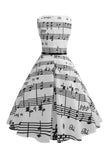 Vit Tryckt Swing 1950-Tals Vintage Klänning
