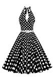 Röd Hepburn Stil Grimma Prickar 1950-Tals Klänning