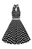 Röd Hepburn Stil Grimma Prickar 1950-Tals Klänning