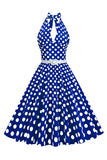 Röd Hepburn Stil Grimma Prickar 1950-Tals Klänning