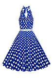 Röd Hepburn Stil Grimma Prickar 1950-Tals Klänning