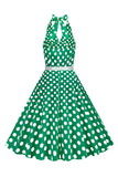 Röd Hepburn Stil Grimma Prickar 1950-Tals Klänning