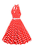 Röd Hepburn Stil Grimma Prickar 1950-Tals Klänning