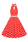 Röd Hepburn Stil Grimma Prickar 1950-Tals Klänning