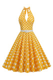 Röd Hepburn Stil Grimma Prickar 1950-Tals Klänning